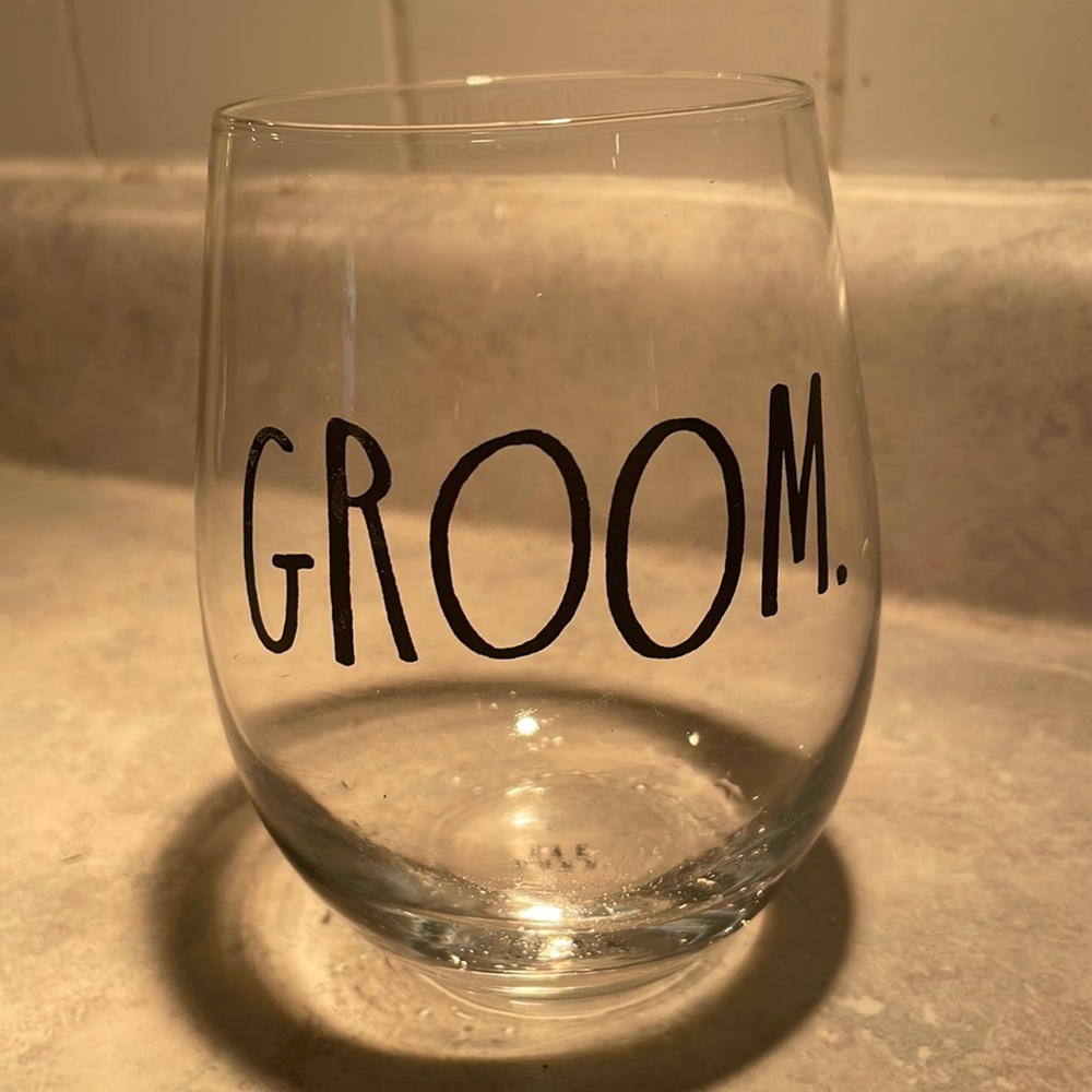 Rae Dunn “Groom” glass